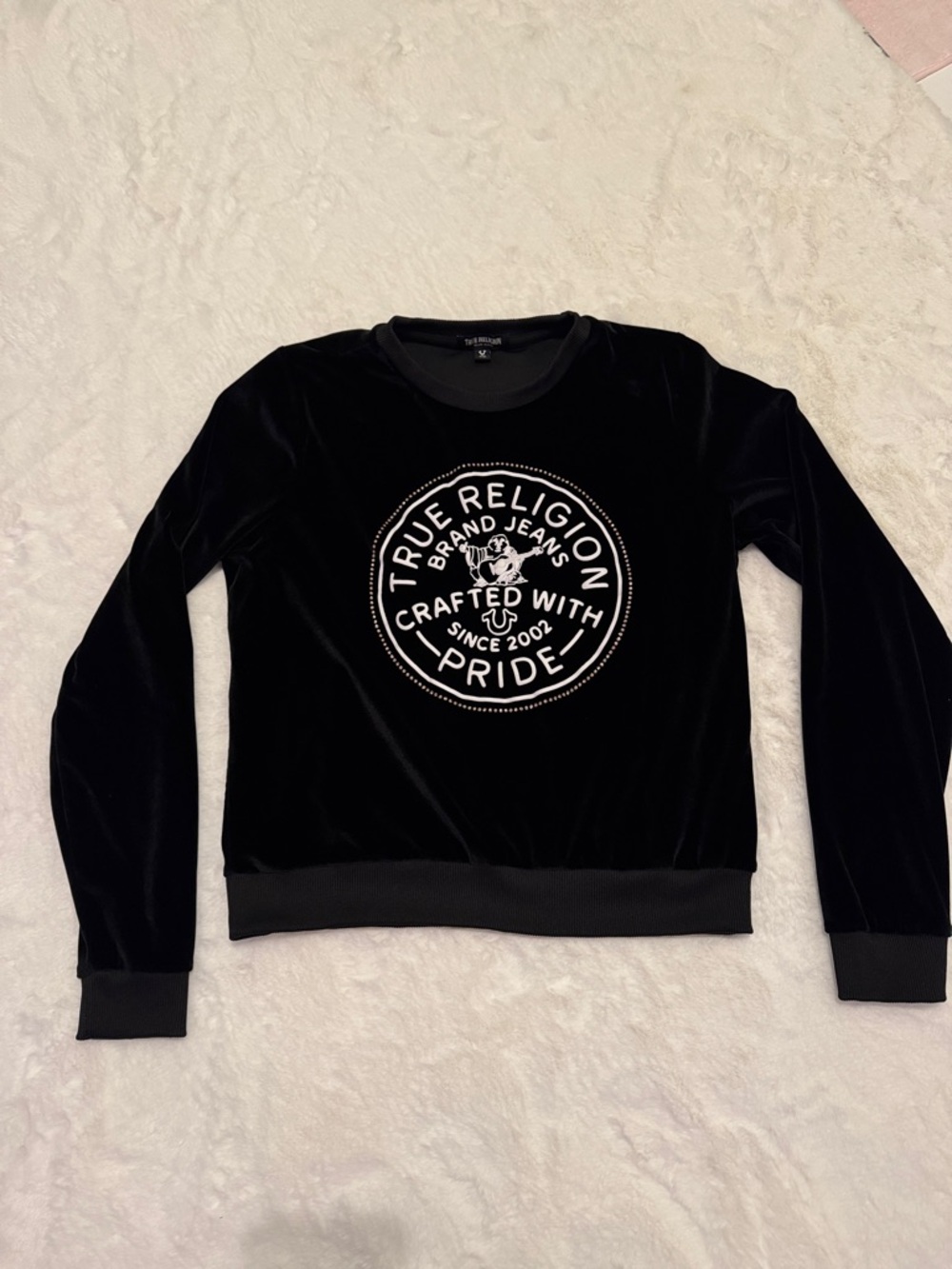 True Religion Black Velvet Logo Pullover